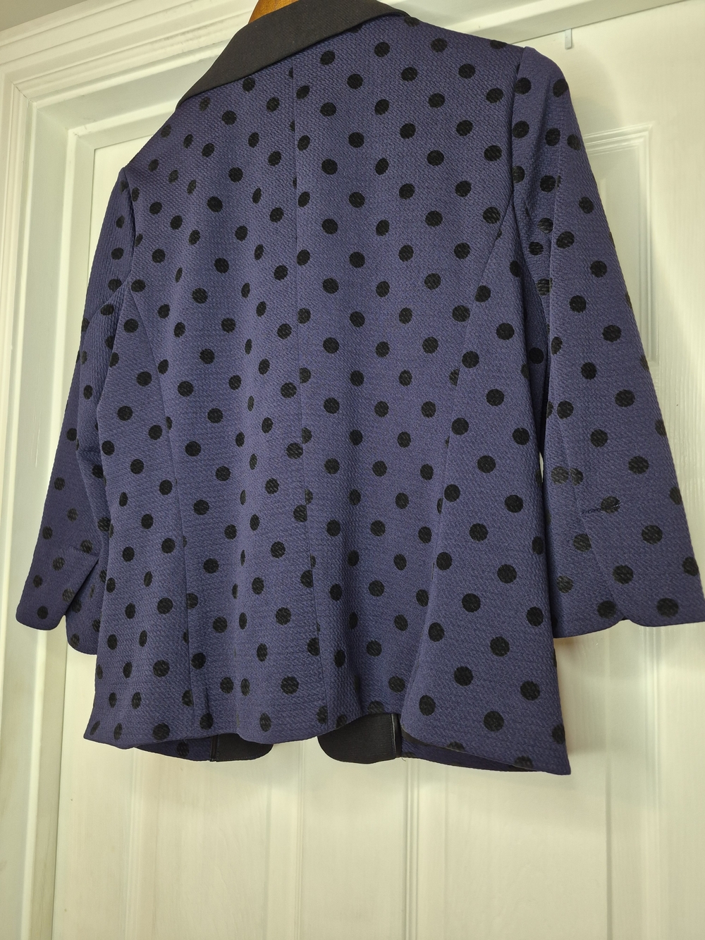 Skies Are Blue Women's Navy With Black Polka Dot Open-Front Blazer Jacket Large - Picture 8 of 10
